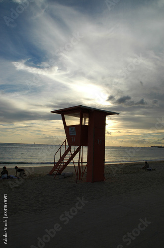 lifeguard tower in silhouette