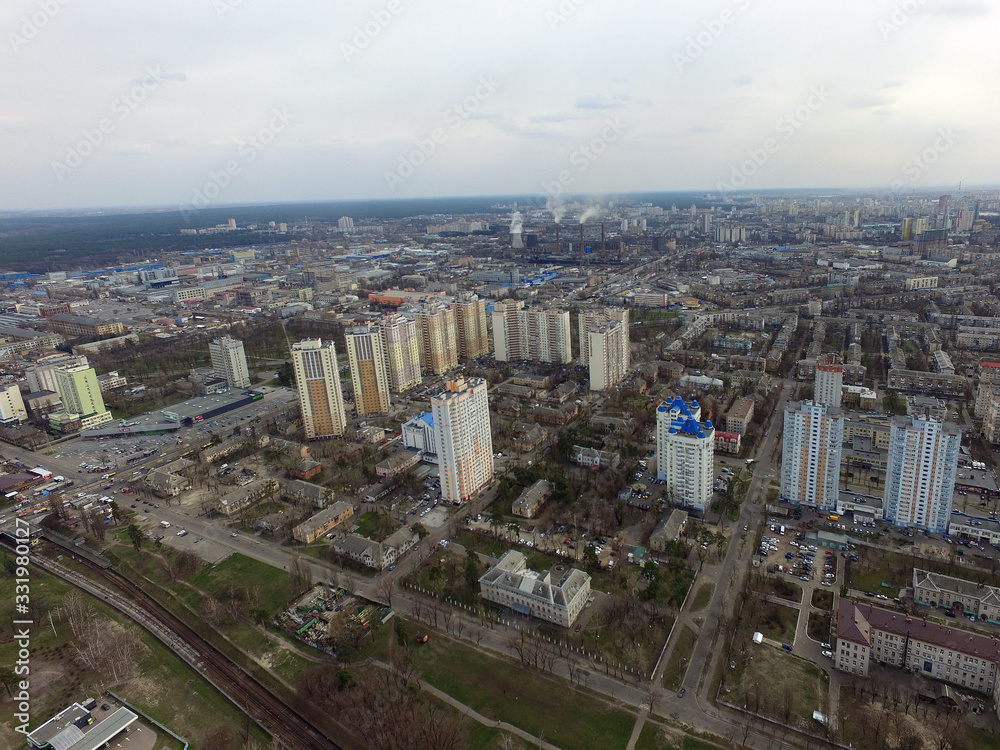 Obraz premium Panoramic view of Kiev at spring (drone image). Kiev, Ukraine