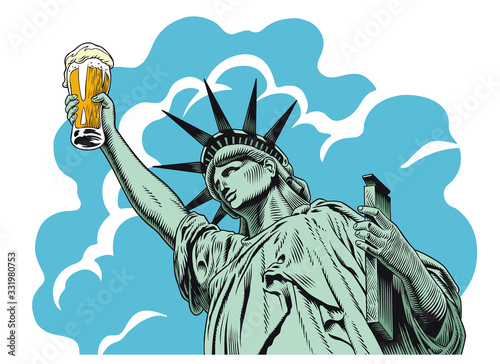 Fototapet Statue of liberty holding a beer glass