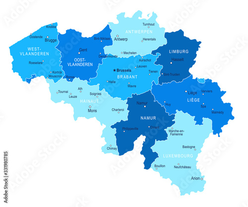 Belgium map. Cities, regions. Vector