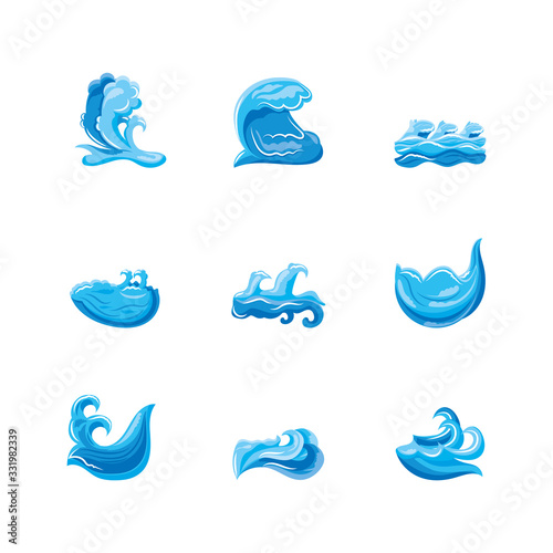set of ocean waves with curling