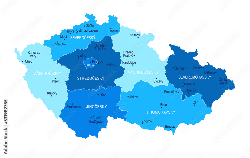 Czech Republic map. Cities, regions. Vector