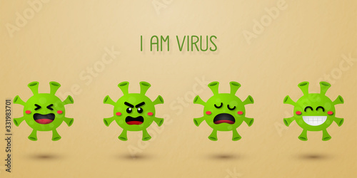 Kawaii cute Virus cartoon with facial emotion