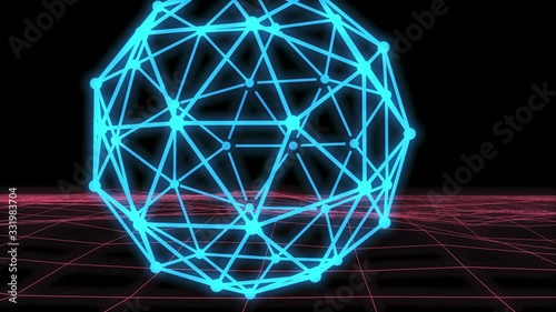 Abstract scene with Polygonal Sphere. Concept Digital Technology, 3D render animation 4K