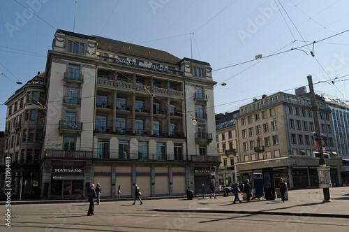 Zürich's Paradeplatz in the financial center  in times of Corona-Virus log down photo