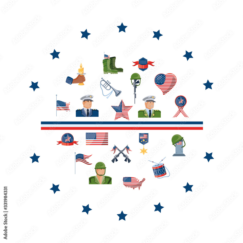 set of icons memorial day on white background