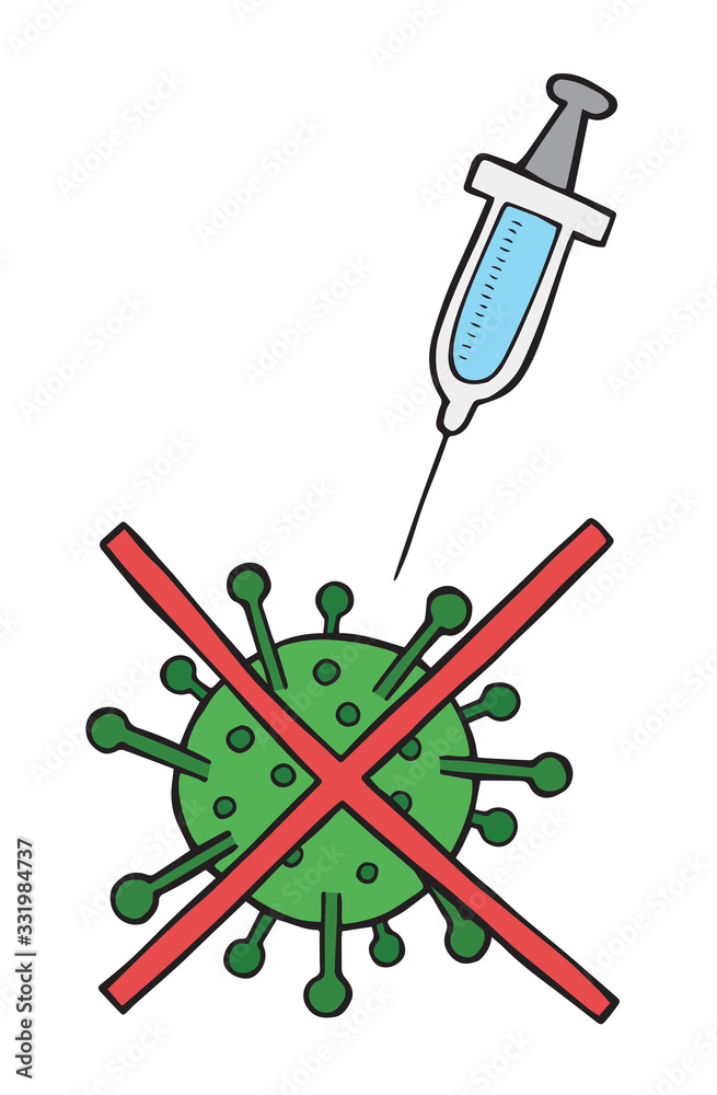 Fototapeta premium Hand drawn vector of Wuhan corona virus, covid-19. Stop virus with syringe.