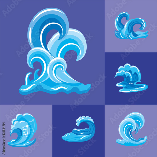 set of ocean waves with curling