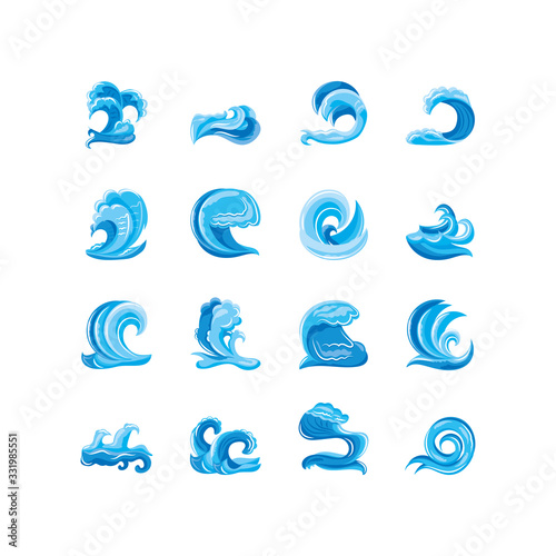 set of ocean waves with curling