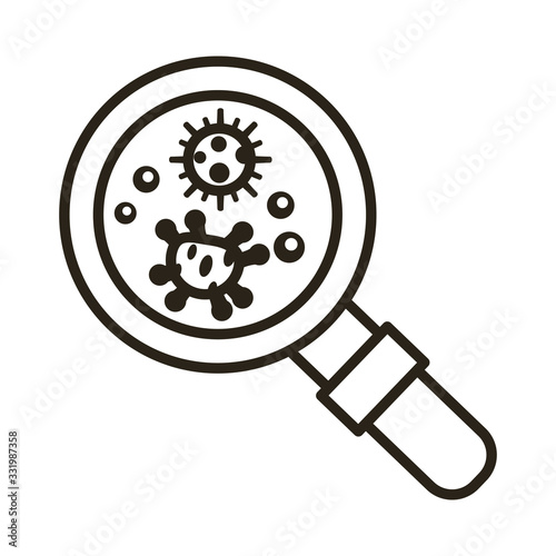bacteria culture with magnifying glass line style icon