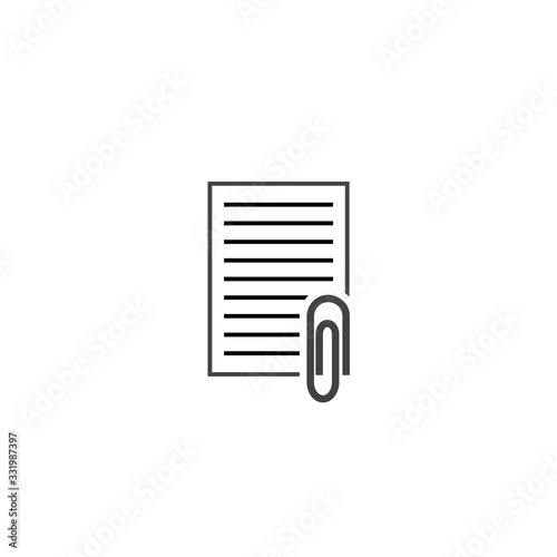 Vector document icon and paper clip. Business document icon on white isolated background.