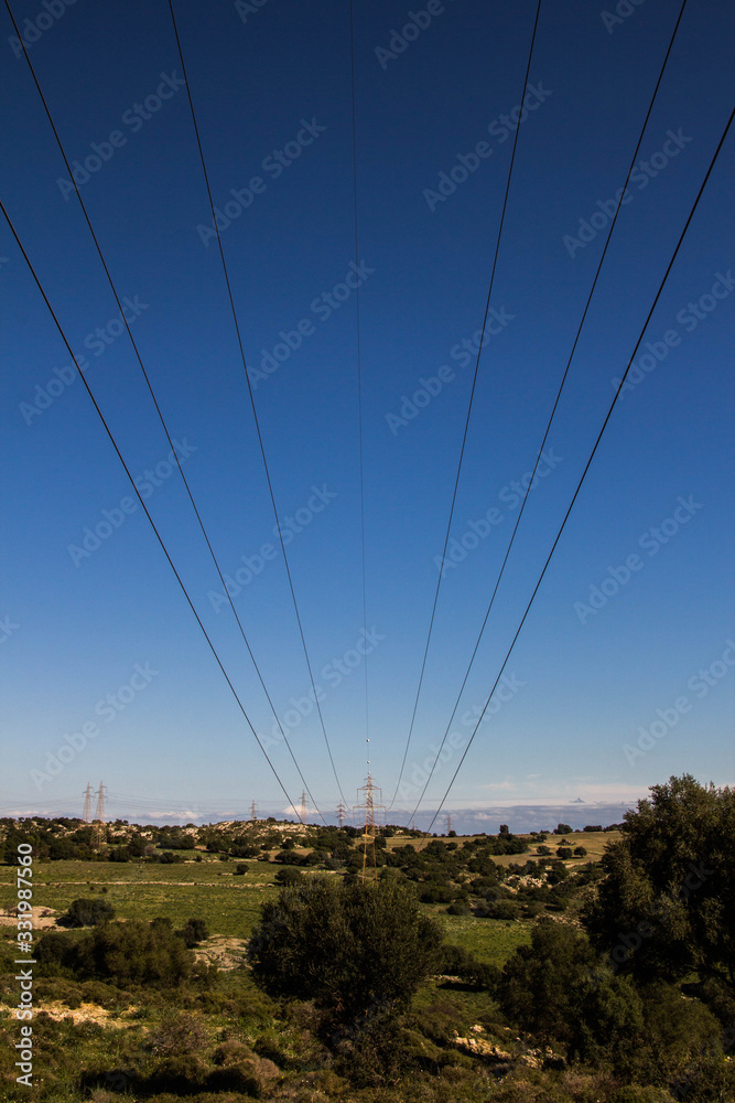 View of high voltage cables