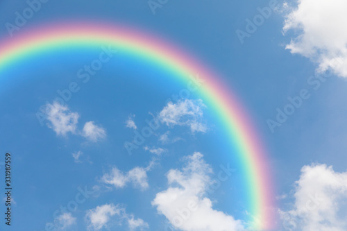 Blue sky and clouds with rainbows background.