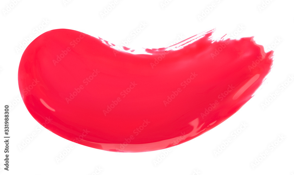 Pink liquid sample smear of lipstick or gel nail polish cosmetic isolated on white background. Texture, top view. Pink liquid sample smear of lipstick or gel nail polish cosmetic isolated on white background. Texture, top view.