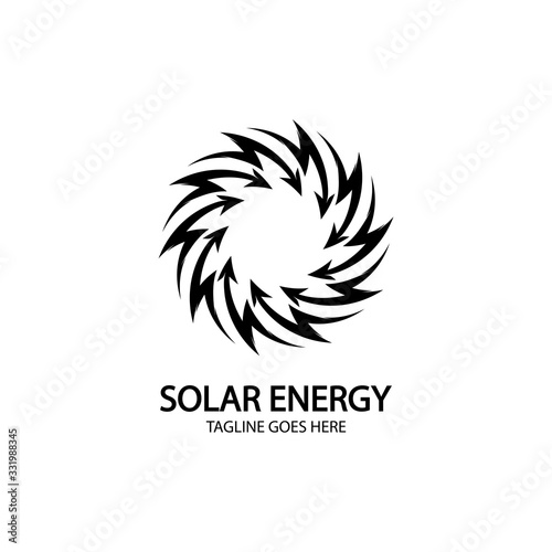 Solar energy panel and sun icon isolated on white background