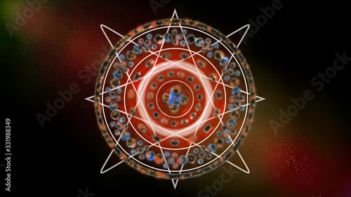 Mandala for health and well-being. Colorful dance of lines and light, rainbow spectrum of colors. Three color schemes, seamless loop, liquid transition effect from one element to another, neon glow. 