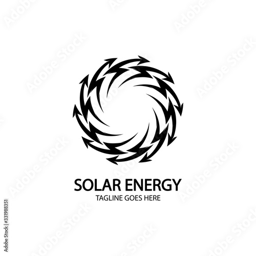 Solar energy panel and sun icon isolated on white background