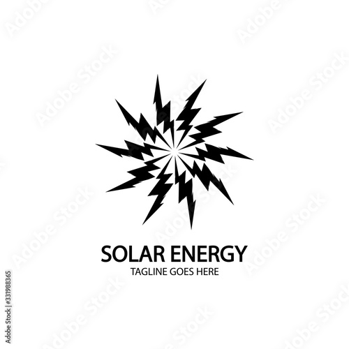 Solar energy panel and sun icon isolated on white background