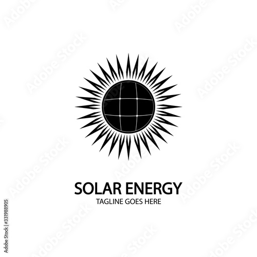 Solar energy panel and sun icon isolated on white background