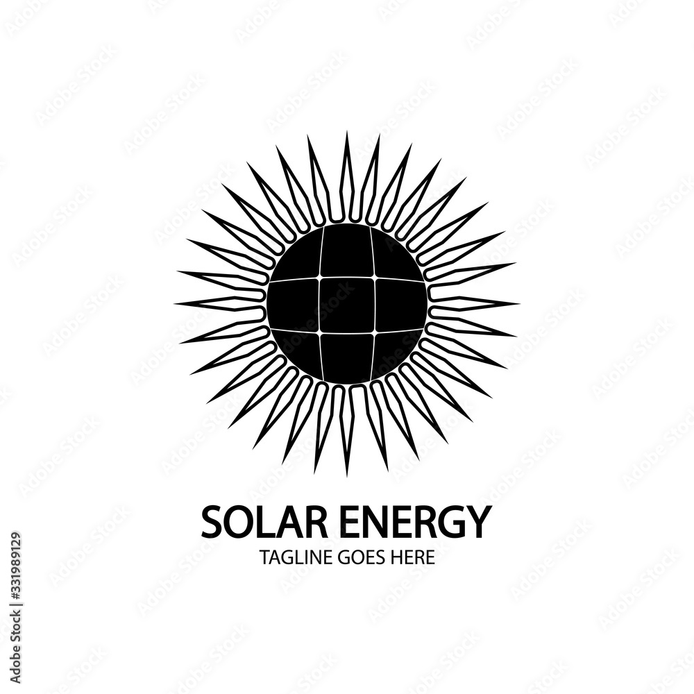 Fototapeta premium Solar energy panel and sun icon isolated on white background