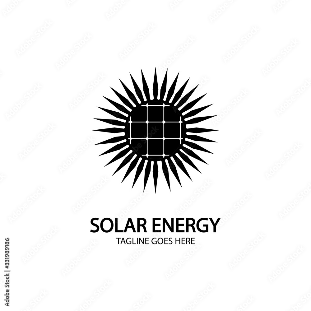 Fototapeta premium Solar energy panel and sun icon isolated on white background