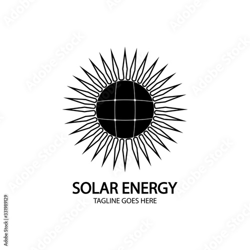Solar energy panel and sun icon isolated on white background