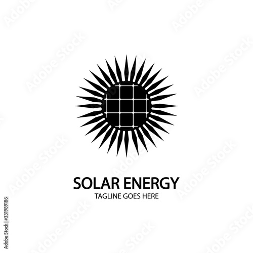Solar energy panel and sun icon isolated on white background