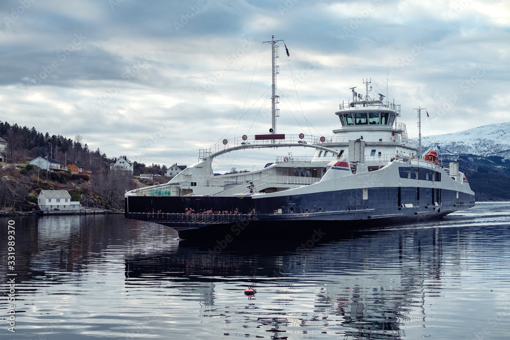 Ferry aproaching pier in Norway