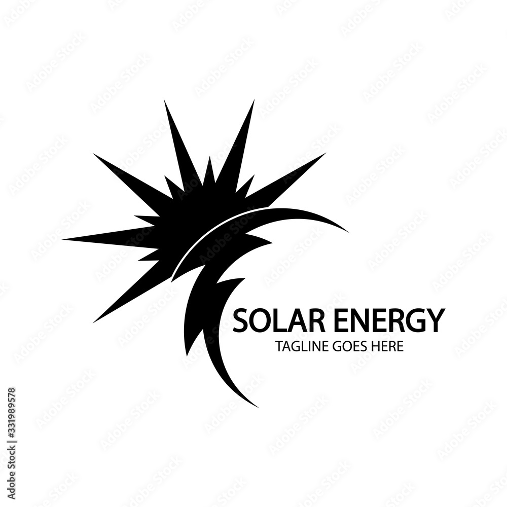Solar energy panel and sun icon isolated on white background