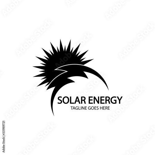 Solar energy panel and sun icon isolated on white background