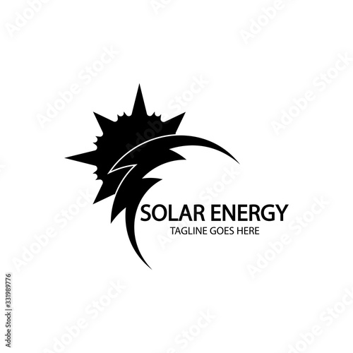 Solar energy panel and sun icon isolated on white background