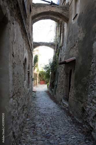 Bussana Vecchia  IM   Italy - December 12  2017  A typical house and pathway in Bussana Vecchia  Imperia  Liguria  Italy