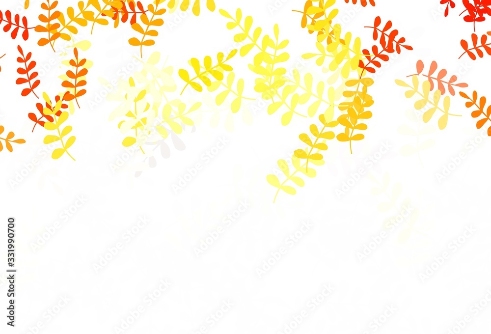 Light Red, Yellow vector doodle pattern with leaves. Light Red, Yellow vector doodle pattern with leaves.