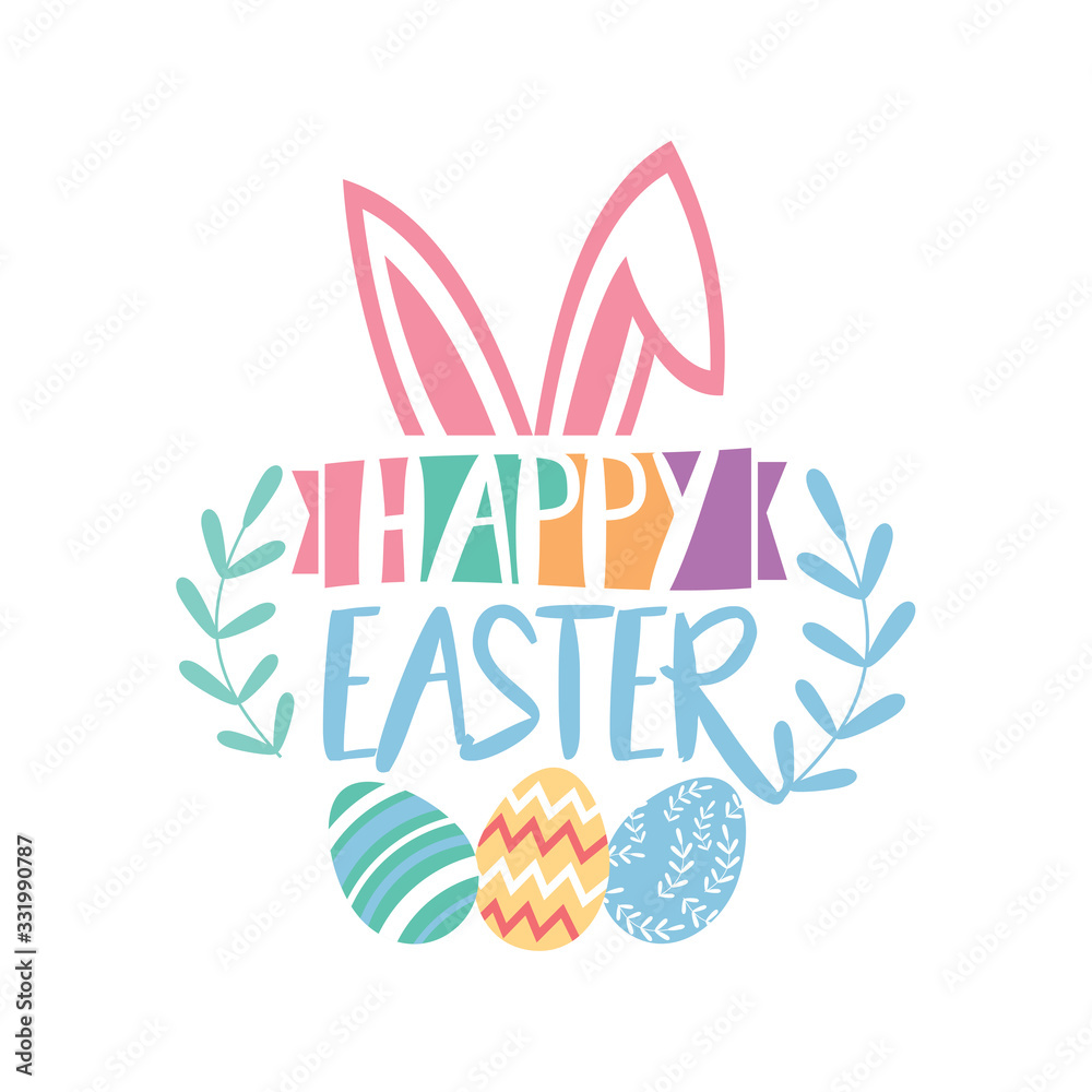 Happy Easter Script Lettering Logo Icon Vector Background Template. Bunny Rabbit Graphic Design. Happy Easter Script Lettering Logo Icon Vector Background Template. Bunny Rabbit Graphic Design.