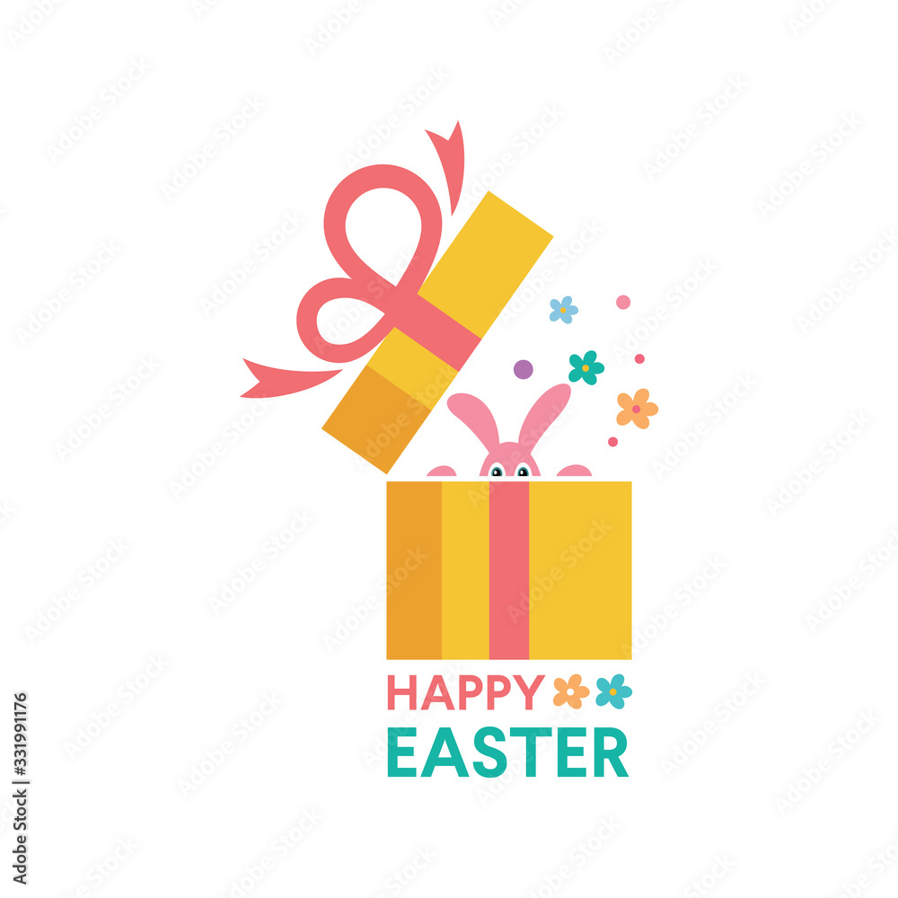 Happy Easter Lettering Logo Icon Vector Background Template. Gift Bunny Rabbit Graphic Design. Happy Easter Lettering Logo Icon Vector Background Template. Gift Bunny Rabbit Graphic Design.