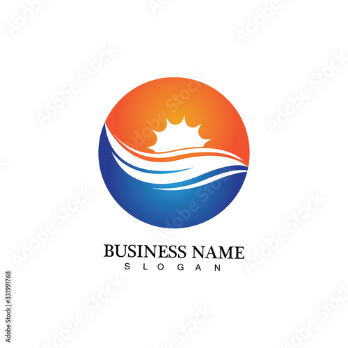 Water wave and sun icon vector illustration design logo