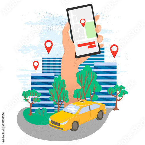 Online mobile taxi order. Service mobile application. Vector illustration