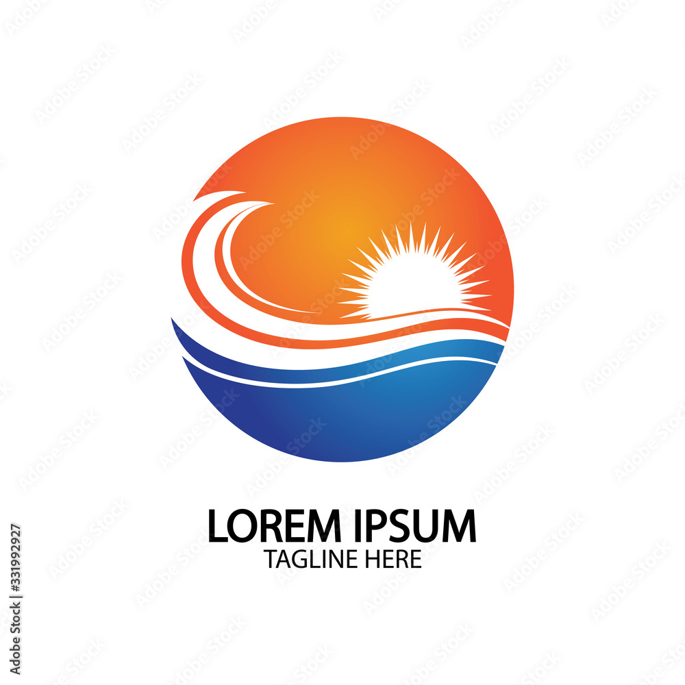 Water wave and sun icon vector illustration design logo Water wave and sun icon vector illustration design logo