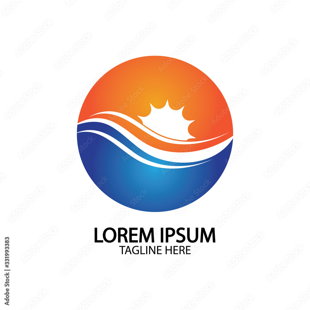Water wave and sun icon vector illustration design logo Water wave and sun icon vector illustration design logo