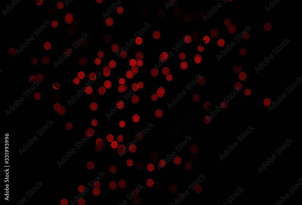 Dark Red vector layout with bright snowflakes.