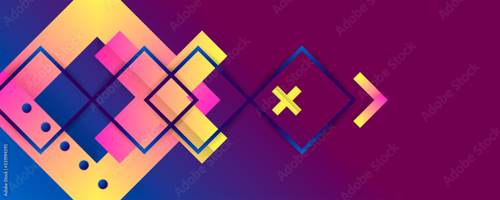 Obraz premium Bright juicy colors background with geometric elements, lines and dots for text, universal design, banner concept