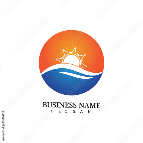 Water wave and sun icon vector illustration design logo