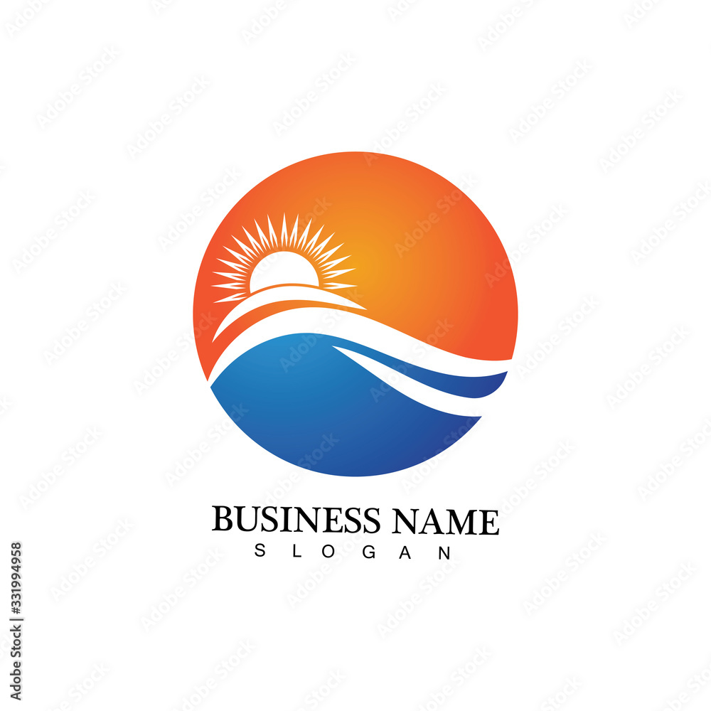 Water wave and sun icon vector illustration design logo Water wave and sun icon vector illustration design logo