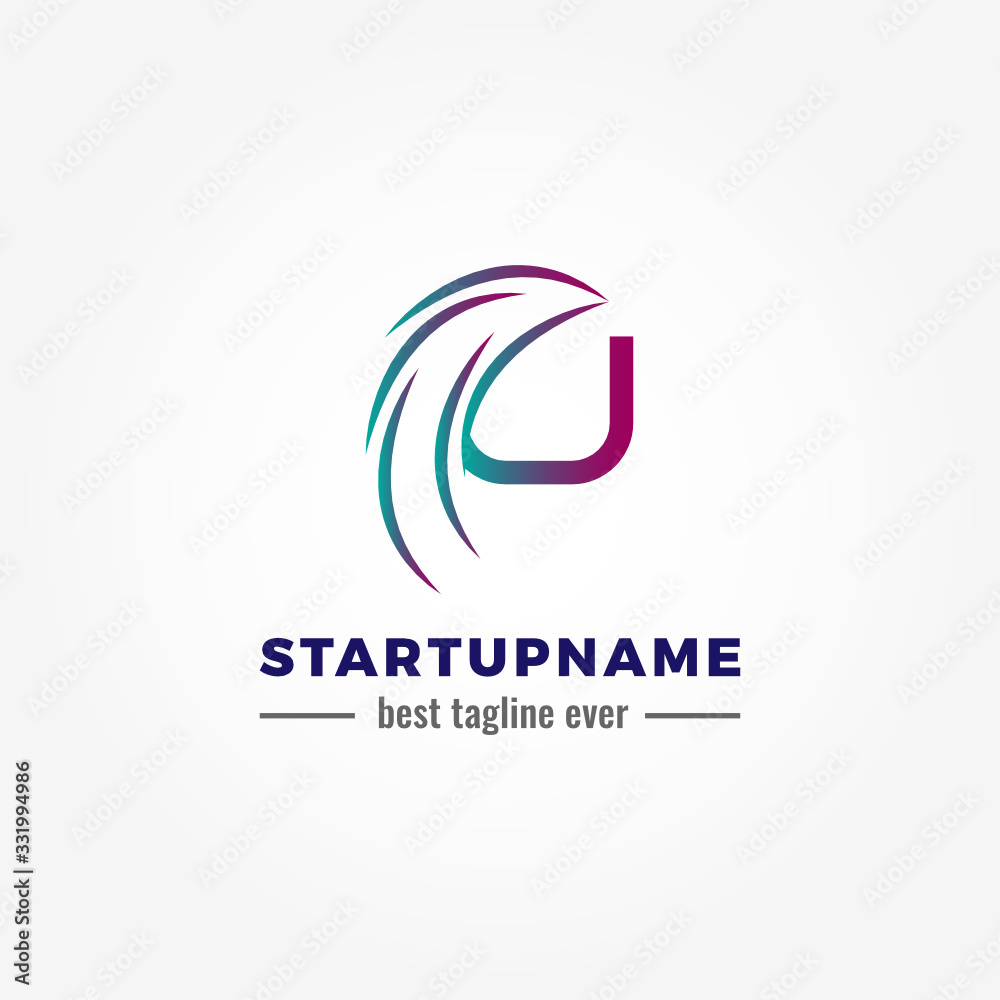 Modern arrow blended with initial letter U for start up business