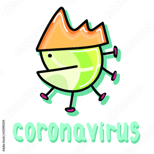 Cute monster coronovirus with eyes and fangs. simple vector illustration. Coronovirus Prevention 2019-ncov covid-19
