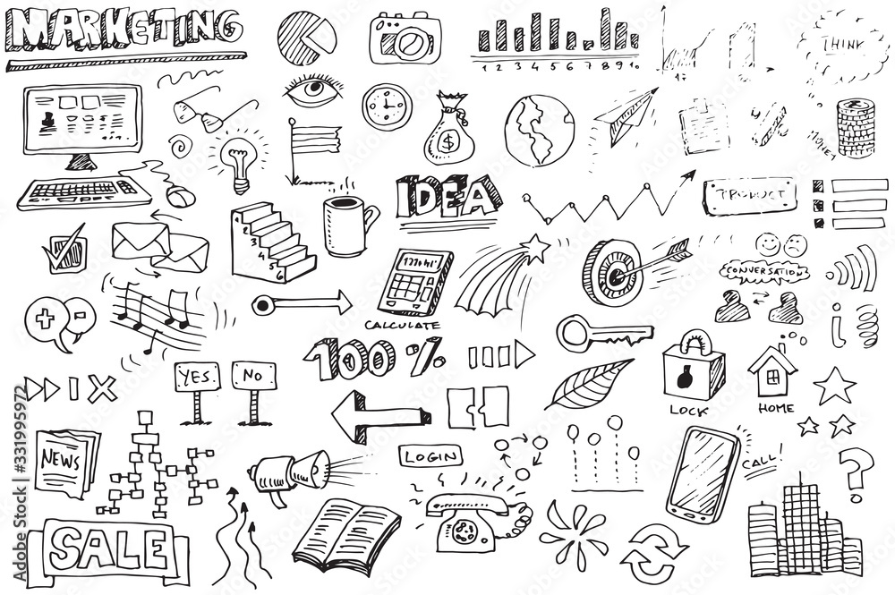 Set of various marketing hand drawn vector doodles