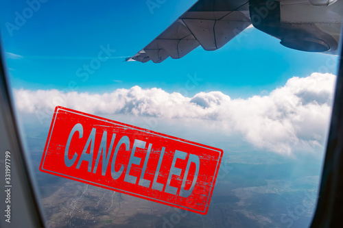 Coronavirus flight cancelled concept. Covid 19 cancellation of all flying lines and trips due to the Covid 19 virus outbreak.