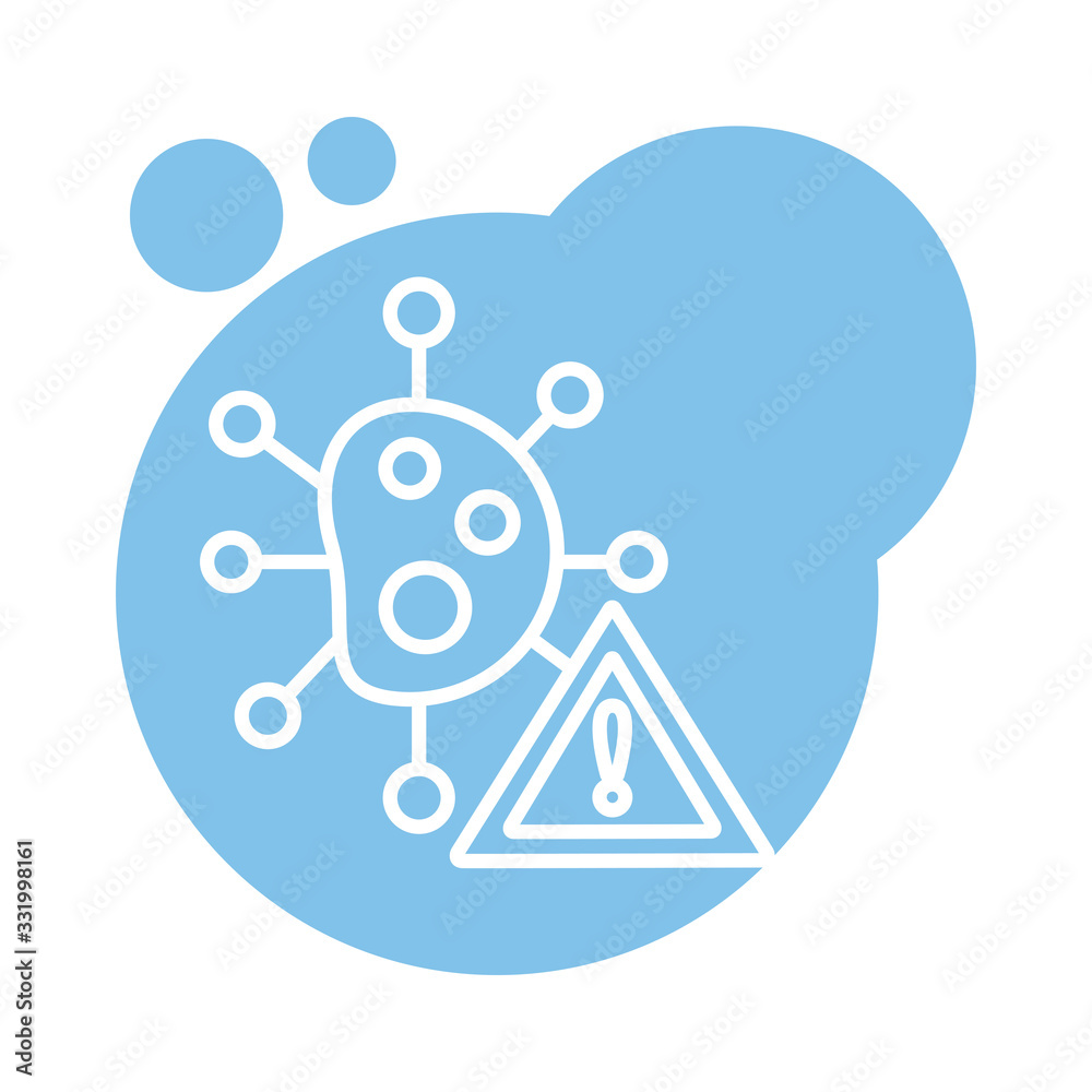 covid19 virus particle with alert symbol block style covid19 virus particle with alert symbol block style