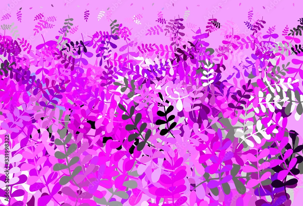 Light Pink vector doodle background with leaves. Light Pink vector doodle background with leaves.