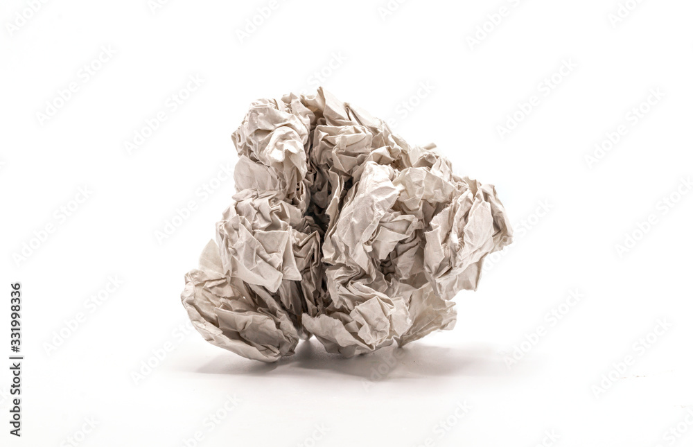 Paper ball isolate on white background.Closeup of screwed up paper. Paper ball isolate on white background.Closeup of screwed up paper.